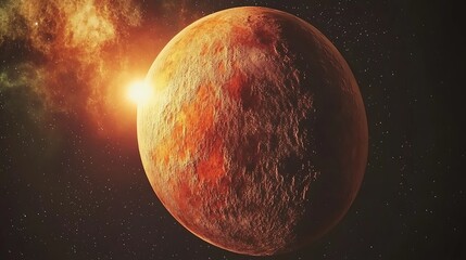 A Close-Up View of Mars with a Glowing Nebula in the Background