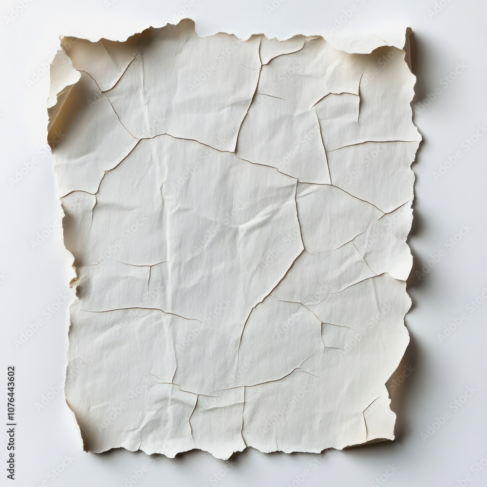 Poster torn and cracked white paper texture with subtle shadows for artistic backgrounds in design projects