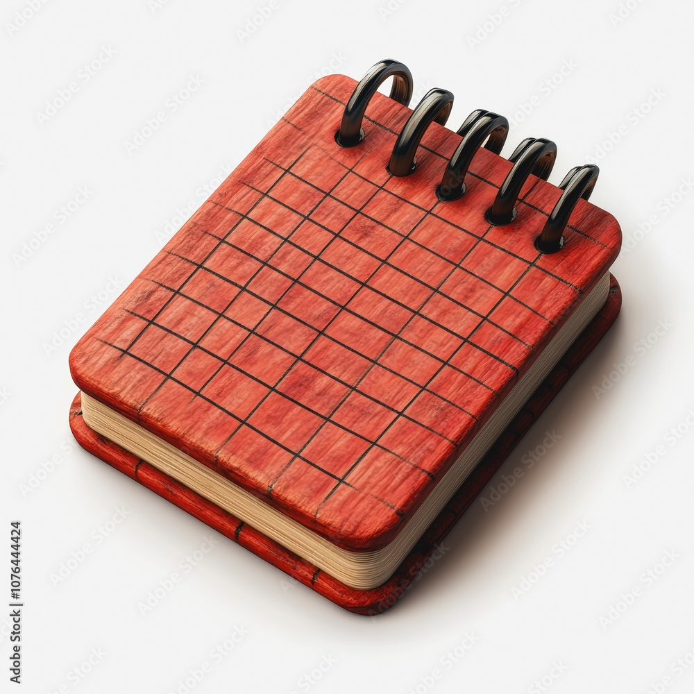 Poster rustic red notepad with black spiral binding on a clean background, ideal for note-taking, journalin