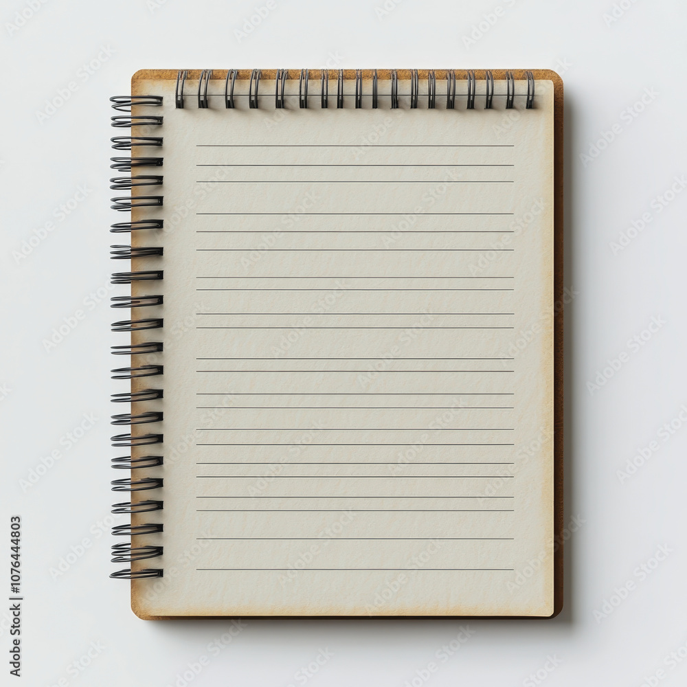 Poster blank spiral notebook with lined pages on a minimalist background for writing, jotting notes, sketch