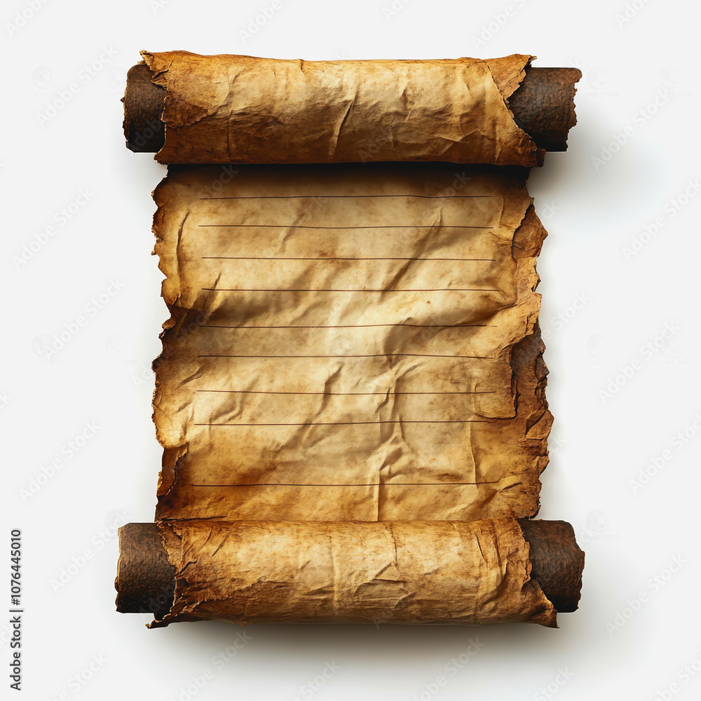 Poster ancient scroll with weathered edges and empty lines for text, perfect for historical themes, writing