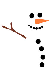 Logo snowman. Banner con muñeco de nieve con brazo de madera y nariz de zanahoria