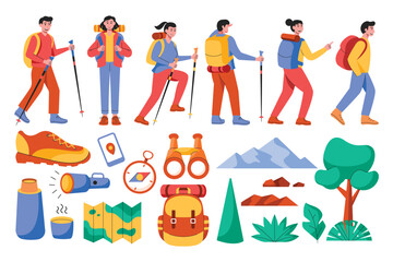 Colorful Hiking Adventure Illustration