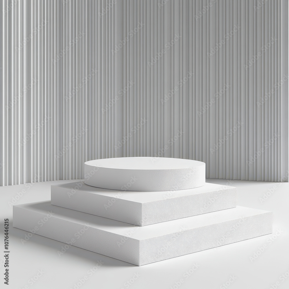 Poster minimalist white display podium on a clean background with subtle textures, ideal for presentations 