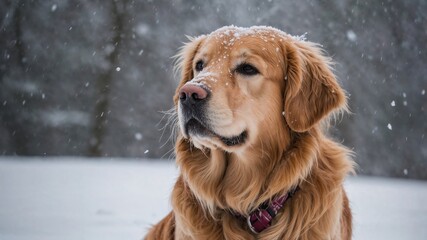 Golden Retriever nella neve durante una nevicata