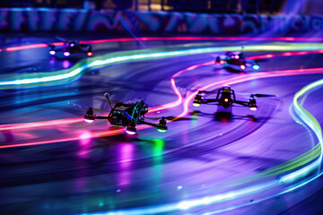 Drone flying in the sky over nature during observation