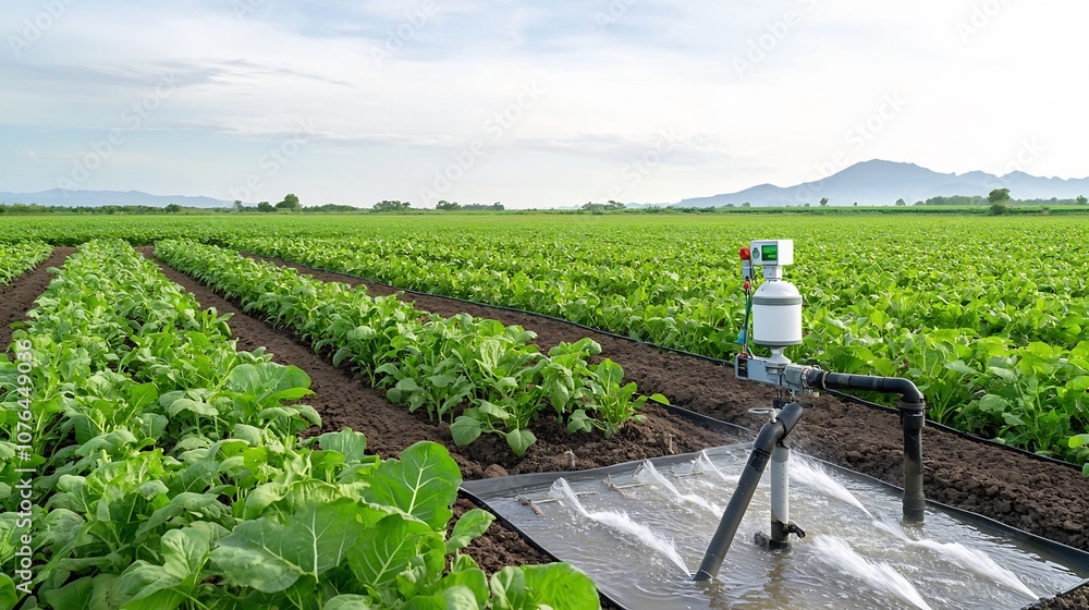 Poster Advanced high tech irrigation system in a smart farm leveraging sensor data and analytics to precisely control water usage and enhance crop growth for sustainable and efficient agricultural practices