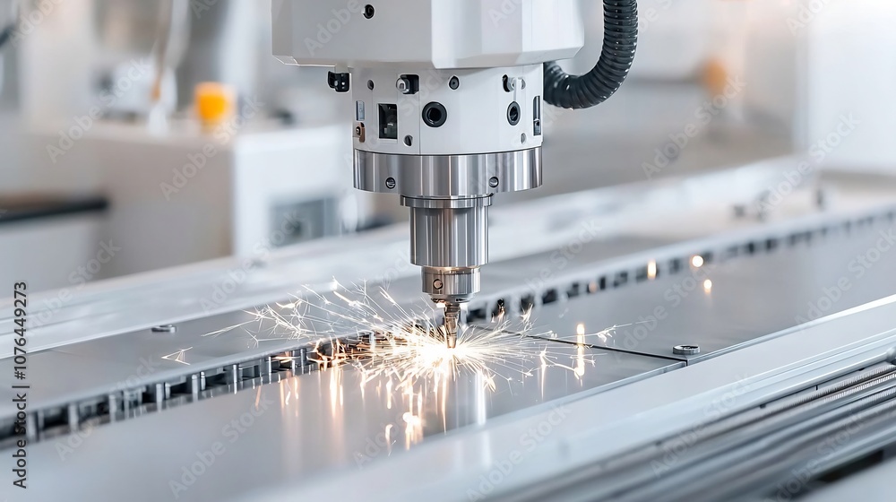 Poster Close up view of a bright illuminated industrial milling machine showcasing the precision and expertise of the engineering and manufacturing process in a factory setting
