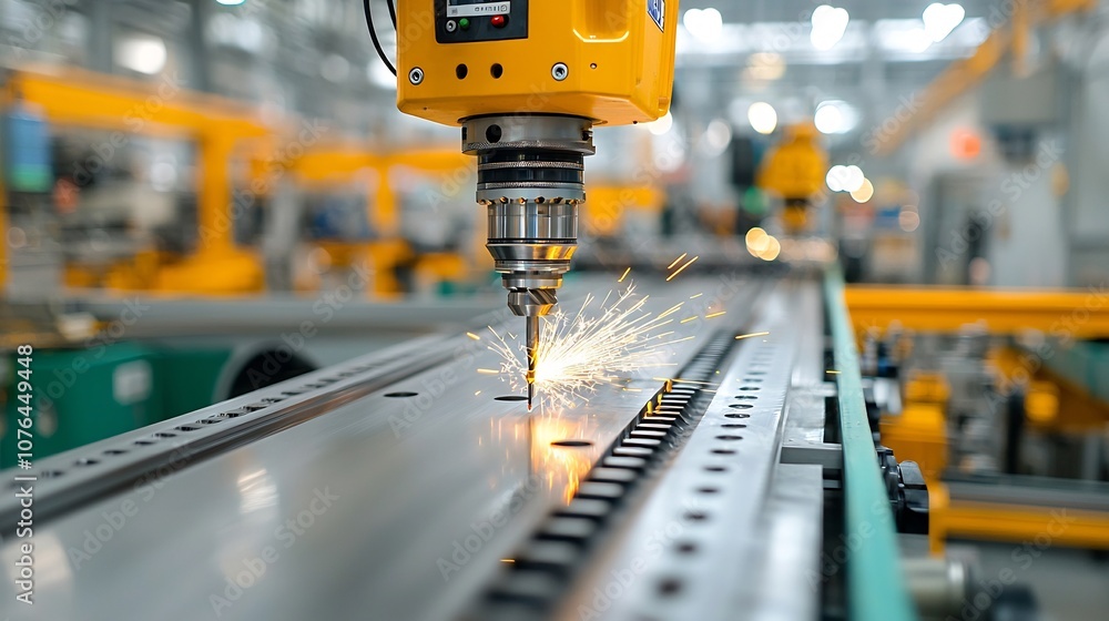 Aufkleber industrial drill piercing through metal with bright sparks flying showcasing advanced high tech mach