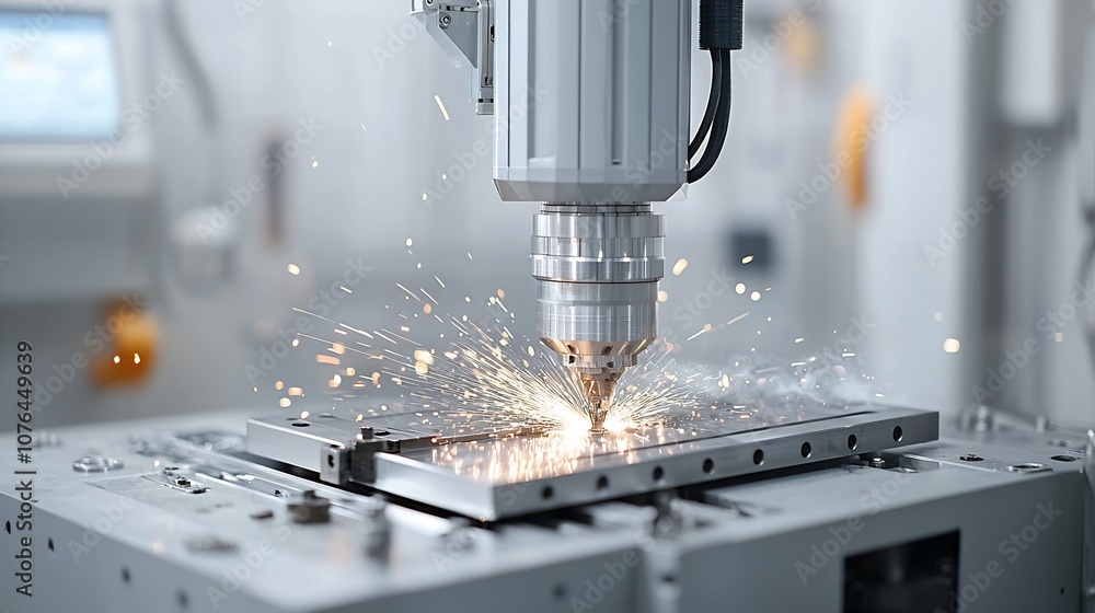Poster metalworking machine in action emitting sparks and showcasing the precision and advanced technology 