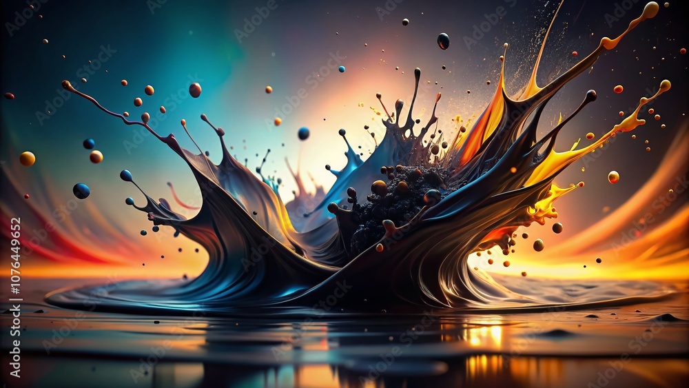 Poster dynamic abstract black paint splashes in silhouette photography, capturing movement and creativity w