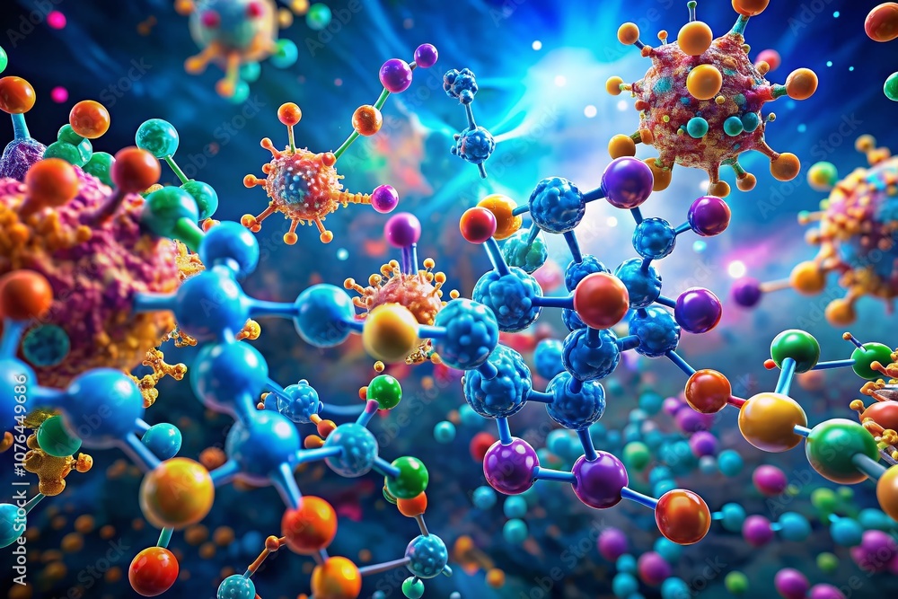 Poster dynamic and colorful interaction of drug receptors in an artistic representation for educational and