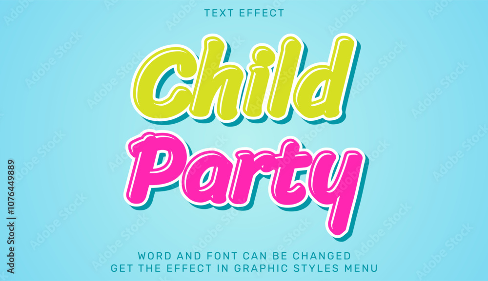 Poster child party text effect template in 3d design