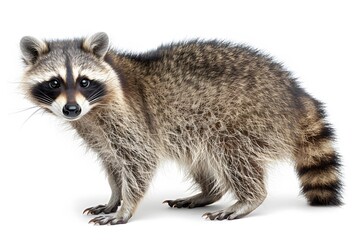 Fototapeta premium Curious Raccoon on White Background - Wildlife Photography for Nature Posters