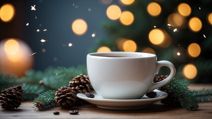 Obraz premium white_ceramic_cup_with_black_coffee chrismas decoration
