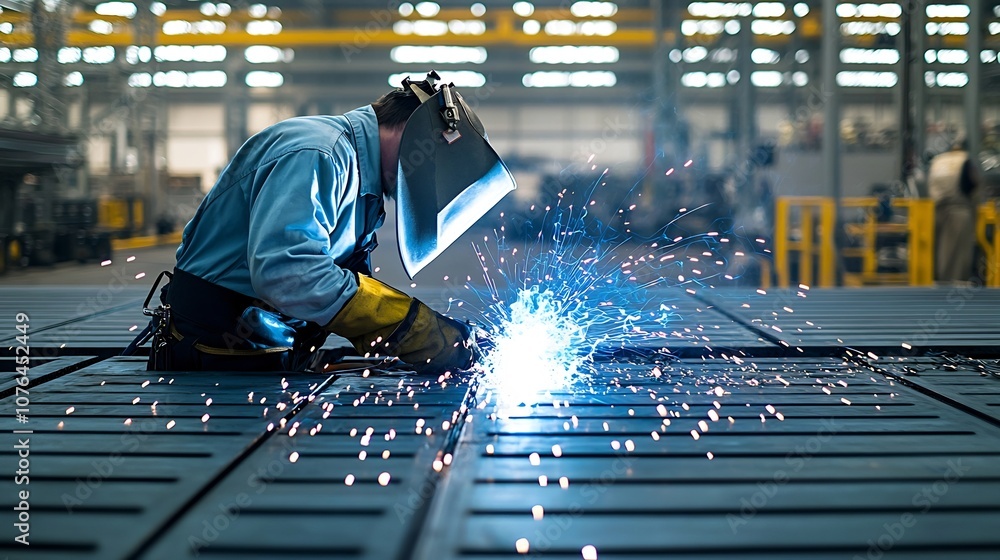 Poster a highly skilled welder utterly focused and dedicated as they expertly wield a welding torch to meti