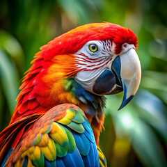Fototapeta premium closeup shot of a cute macaw parrot with mesmerize