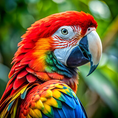 Fototapeta premium closeup shot of a cute macaw parrot with mesmerize