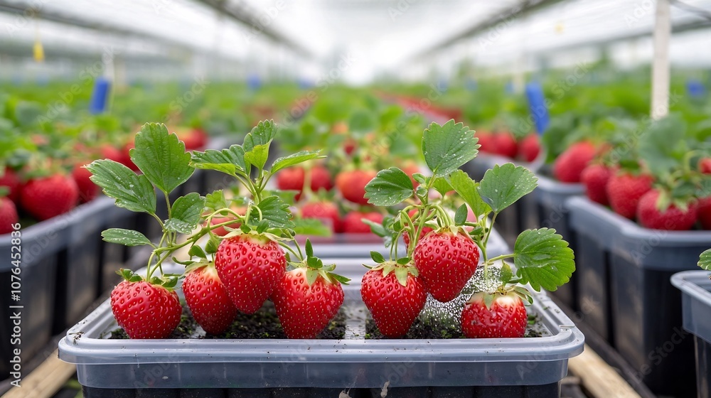 Aufkleber aeroponic setup with strawberries growing in vertical columns roots misted with essential nutrients 