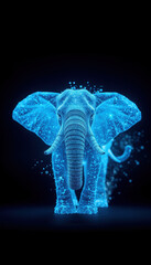 Elephant with Neon Glow in 3D Night Scene