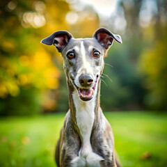 cute greyhound dog playing outside