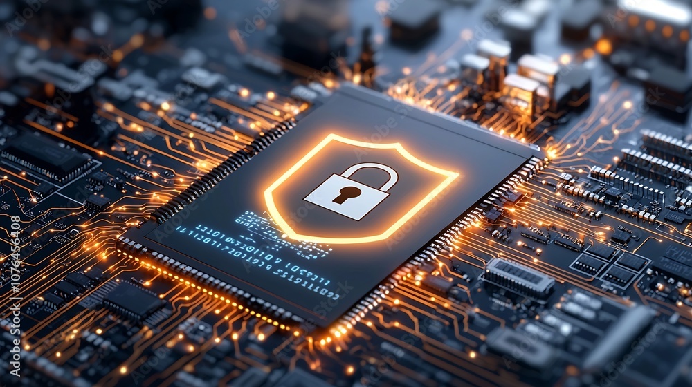 Poster Secure and technologically advanced smart home with a glowing lock and shield icon overlay highlighting the robust digital protection and safety features of this futuristic residence