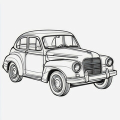 Fototapeta premium Classic Vintage Car Illustration in Detailed Line Art Style, Ideal for Automotive Enthusiasts and Creative Projects Featuring Retro Design Elements