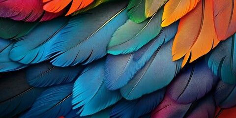 Fototapeta premium A colorful bird's feathers with a blue, red, and yellow pattern 