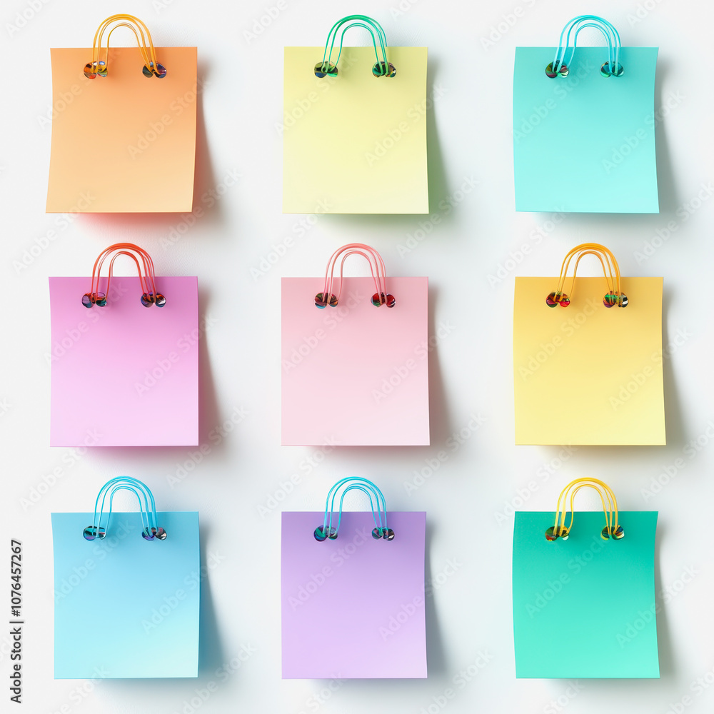 Poster colorful gradient sticky notes arranged in a grid pattern perfect for organizing ideas, reminders, a