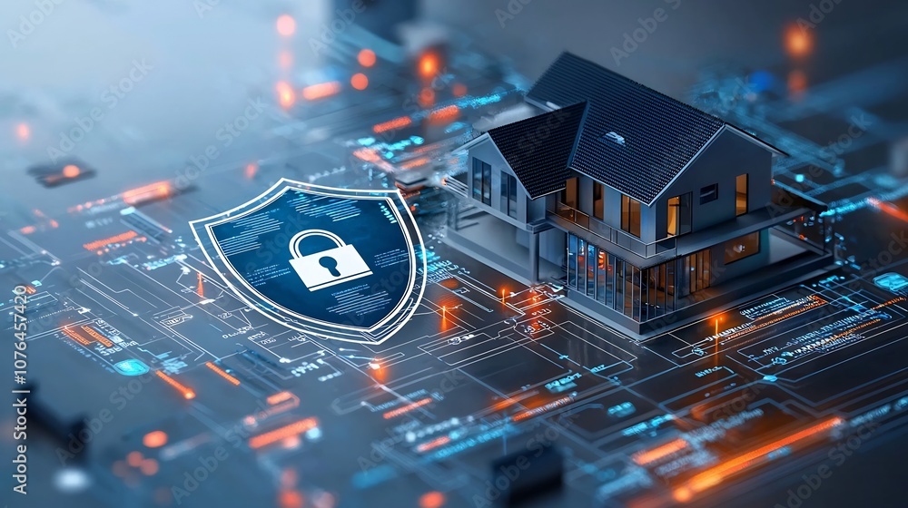 Leinwandbilder secure smart home technology with digital shield and lock icon illustrating protection safety and co