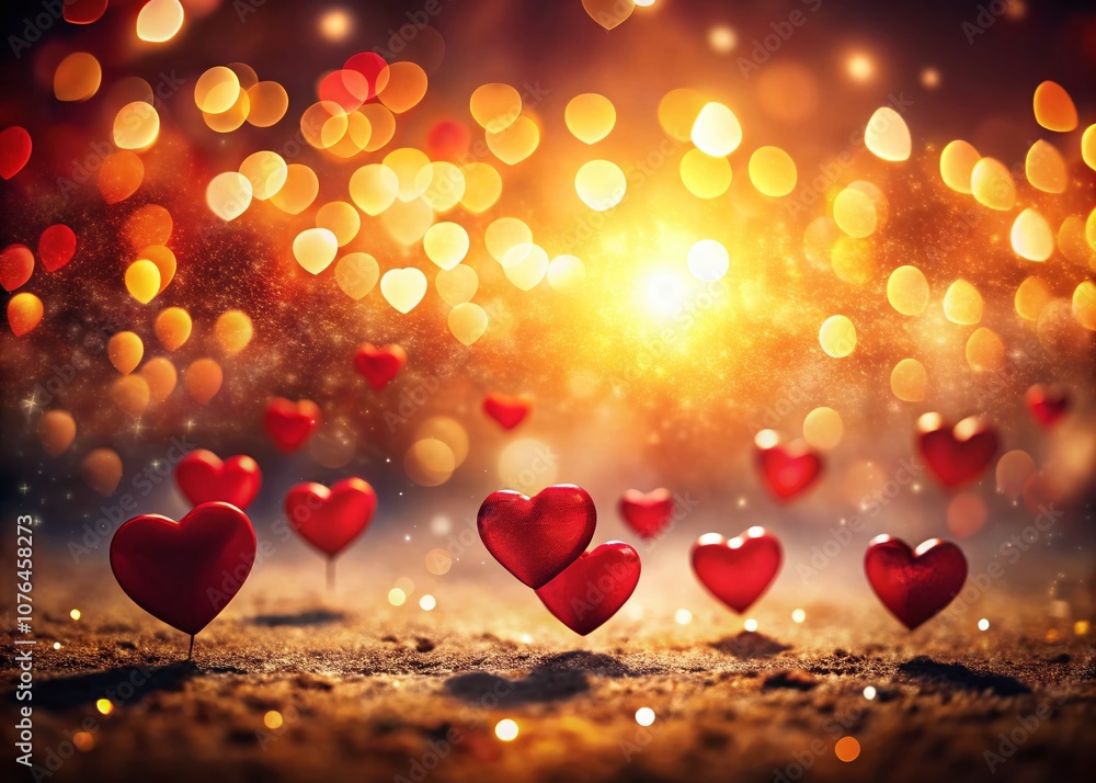Aufkleber Elegant Romantic Bokeh of Bright Red Floating Hearts Creating an Enchanting Atmosphere for Love and Affection in a Dreamy Background