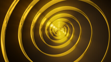 Golden abstract rotating spiral. Abstract geometric background. Twisted 3D gold lines.