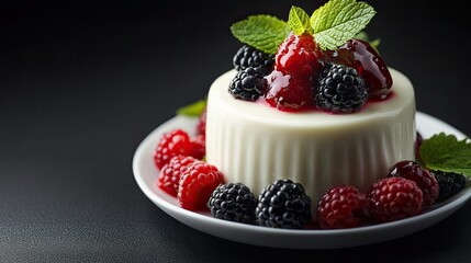 Delicious Panna Cotta with Berries and Mint Garnish