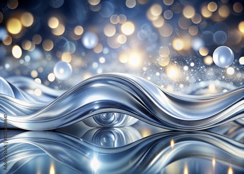 Poster elegant silver abstract background - a panoramic view of shimmering silver textures with fluid shape