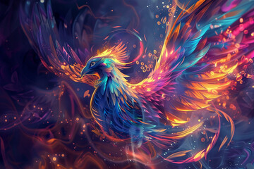 Obraz premium Fantastically beautiful mythological bird phoenix from bright fire