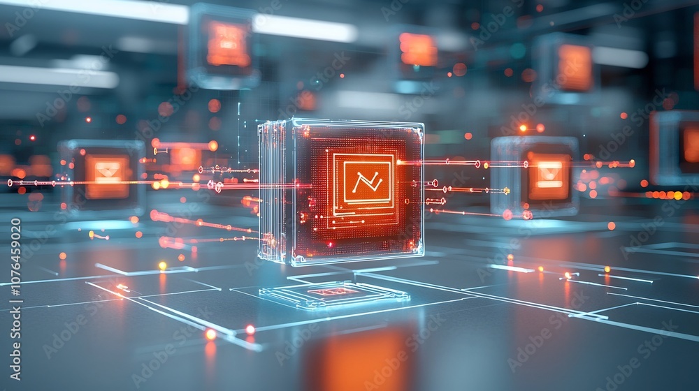 Poster Floating holograms and flowing light lines illustrating seamless global digital connectivity with data and information moving across networks in a futuristic abstract visualization