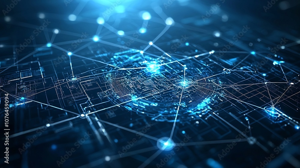 Aufkleber Luminescent digital web with dynamic data flows connecting points across space representing the future of advanced digital networking and information technology