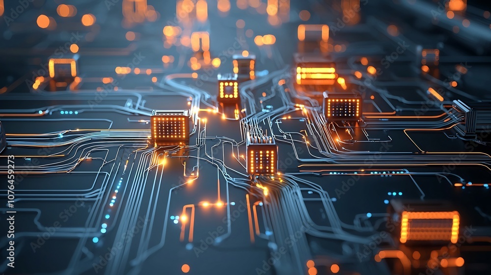 Fototapete glowing holographic display showcasing a seamless network of interconnected digital data nodes depic