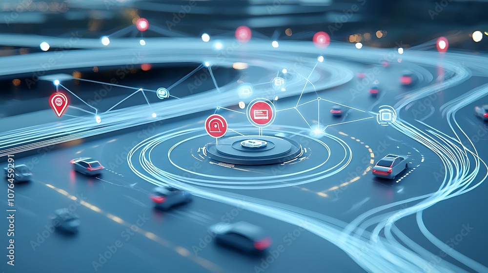 Poster Visually stunning digital connectivity network with futuristic light trails linking various devices and data points creating a seamless and integrated technological landscape