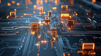 Glowing holographic display showcasing a seamless network of interconnected digital data nodes depicting the flow of information and technological connectivity in a futuristic