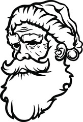 classic cartoon icon of Santa Claus with beard and party hat