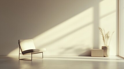 Minimalist Living Room Bathed in Warm Sunlight and Simplicity