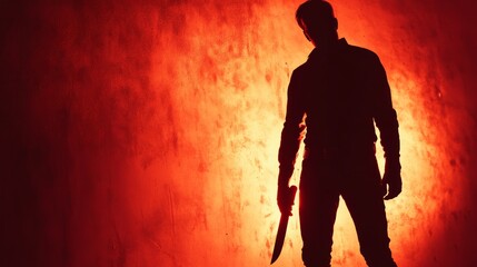 Silhouette of a criminal holding a knife, representing danger, crime, and violence. 