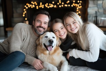 Family Enjoys Quality Time Together with Their Happy Dog