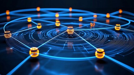 Glowing digital trails and nodes forming an interconnected network symbolizing the flow of information and seamless digital connectivity in a modern futuristic background