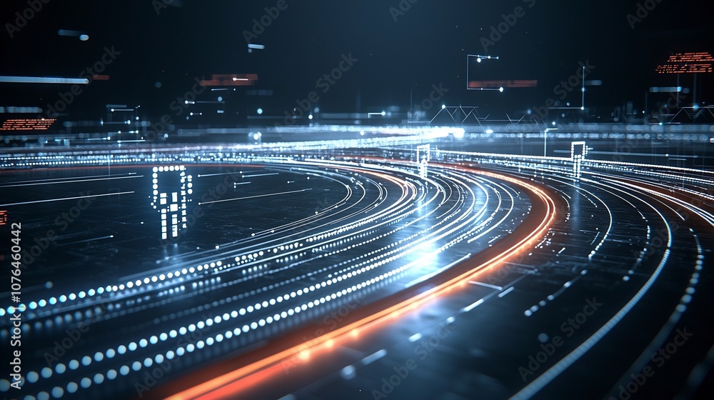 Poster Flowing Digital Network of Interconnected Nodes and Luminous Pathways Depicting the Dynamic and Intelligent Connectivity of the Modern Digital Landscape