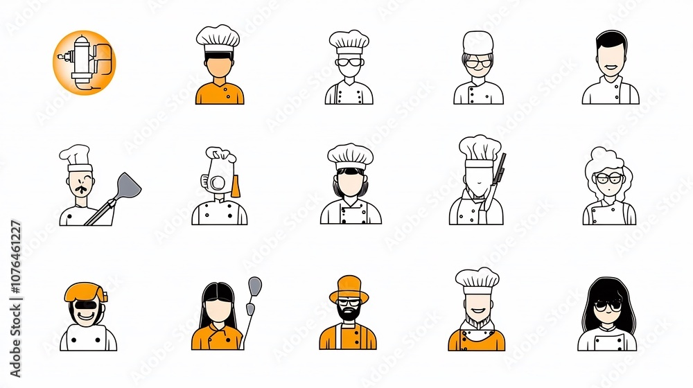 Fototapete set of simple and minimalist icons representing various professional careers and occupations includi