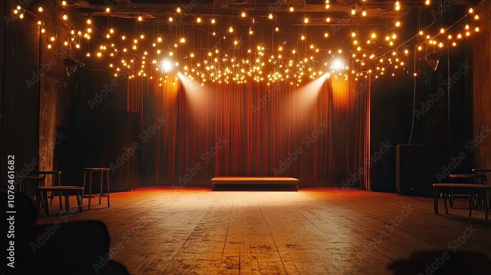 Poster cozy performance space with string lights