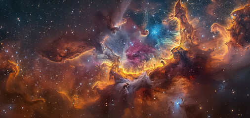 Space background with stardust and shining stars. Realistic cosmos and color nebula. Colorful galaxy