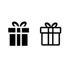 Gift box icons in flat style. Gift boxes with ribbon. Gift box line silhouette.